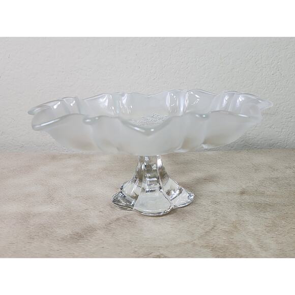 Mikasa Pedestal Footed Bon Candy Cookie Dish Clear Frosted Christmas 9 1/2" x 4" - Picture 6 of 14